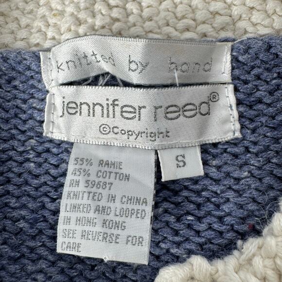 Vintage 90s Hand Knit Jennifer Reed Patchwork Sweater Cottage Hong Kong Small - Picture 5 of 7